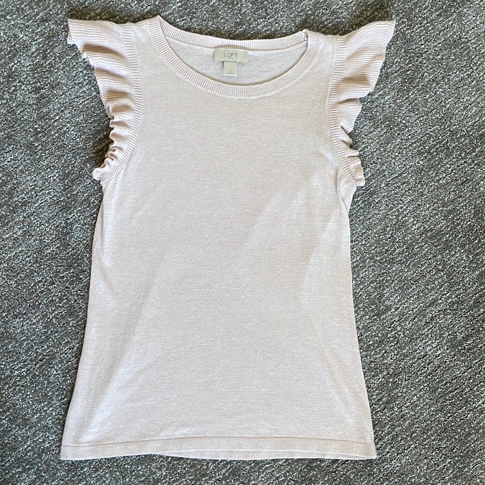 Loft light pink sweater tank with ruffle sleeves, Sz S